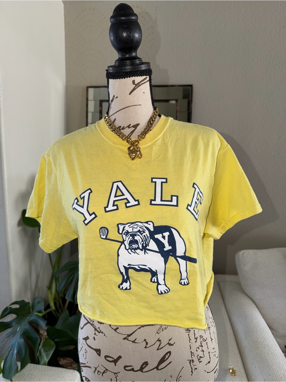 Yale Bulldogs Yellow Cropped Graphic Tee